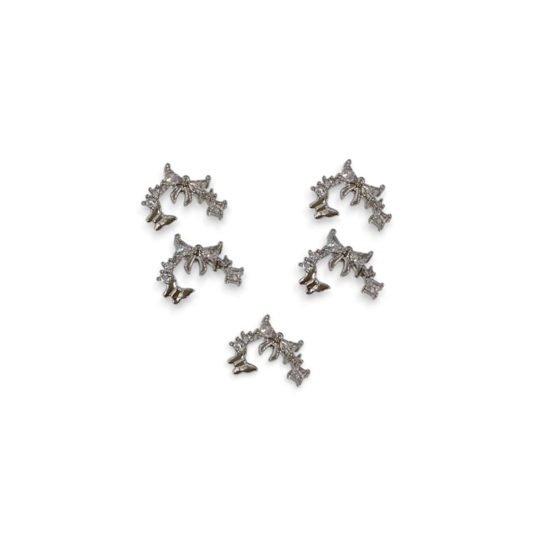 CNBS Nail Charms Silver Bowknot, nail art with rhinestones design​
