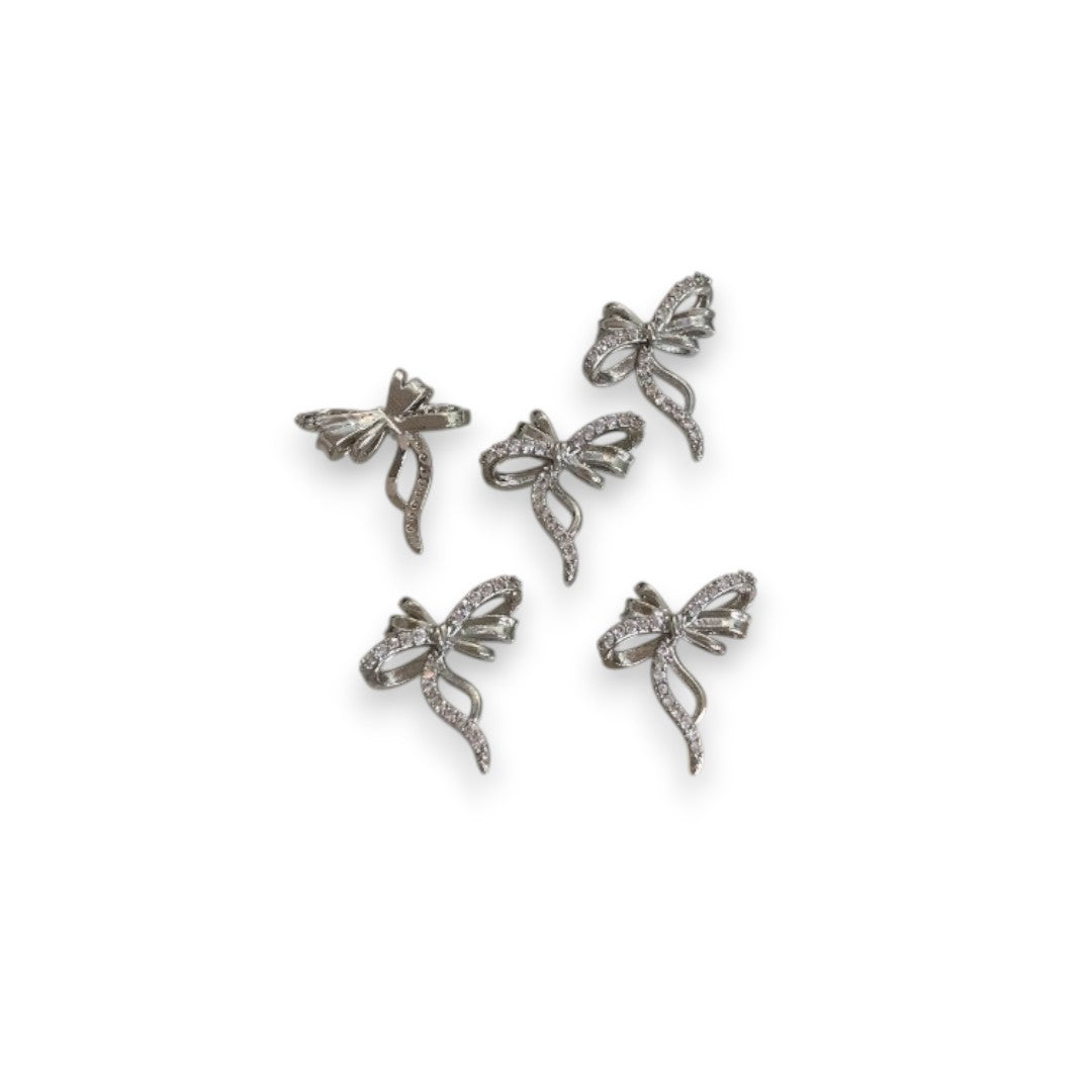 CNBS Nail Charms Silver Bowknot, nail art with rhinestones design​