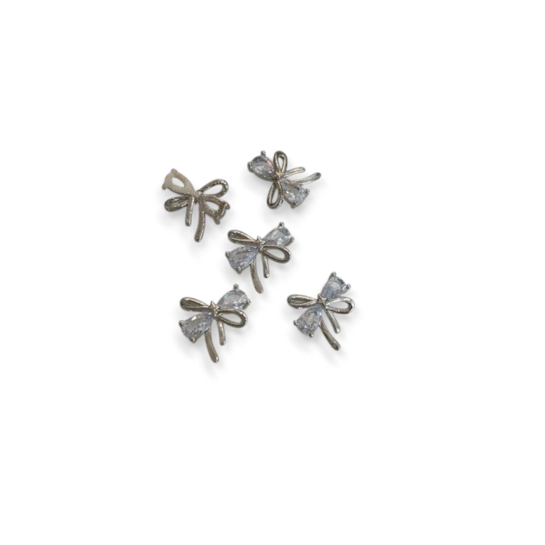 CNBS Nail Charms Silver Bowknot, nail art with rhinestones design​