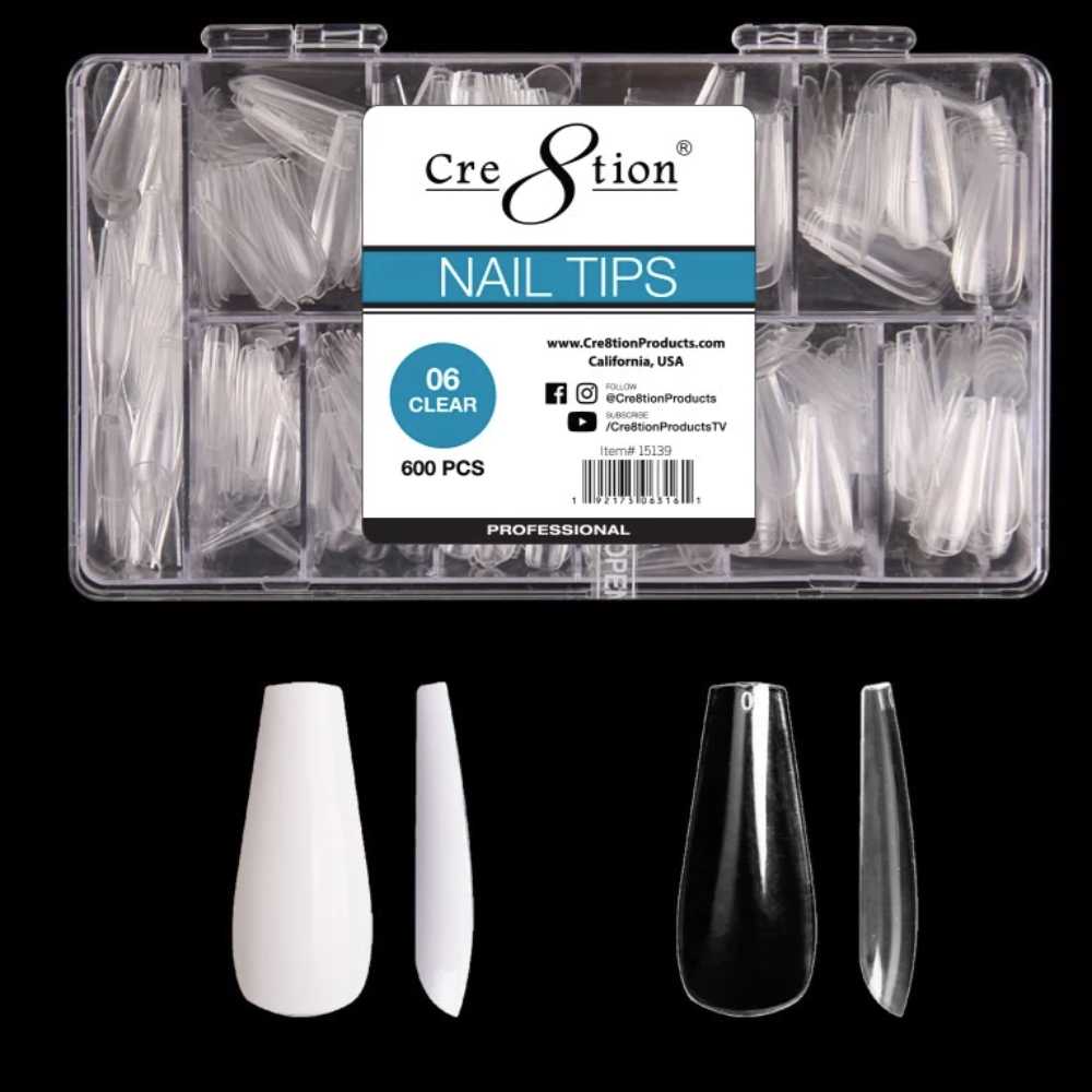 Cre8tion Special Shape Clear Long Coffin 600pcs #15139 - Classique Nails Beauty Supply