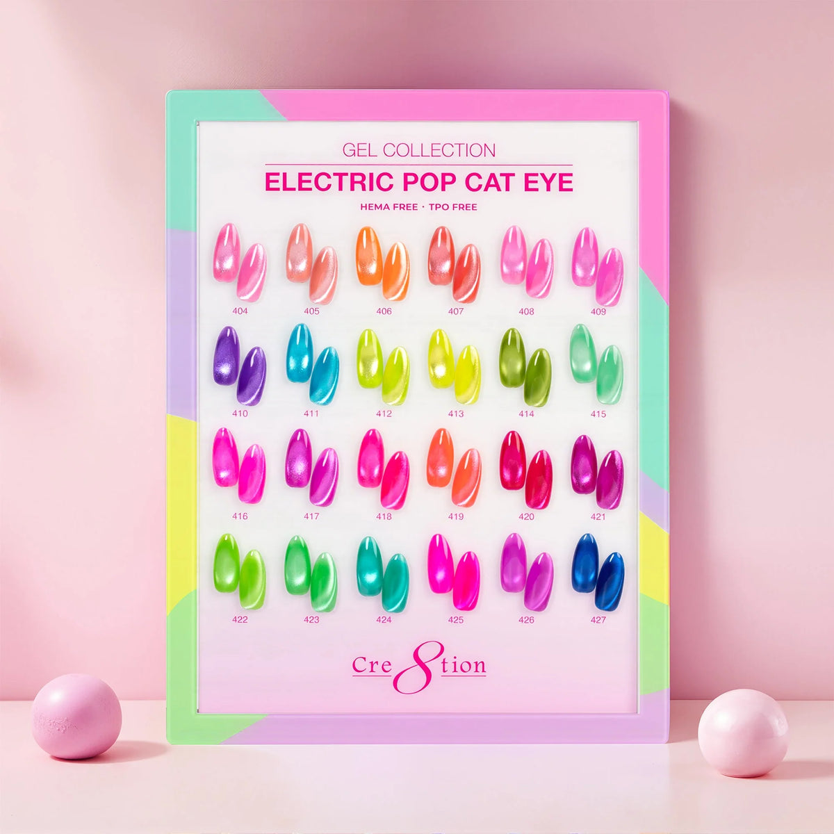 Cre8tion (HEMA/TPO-Free) Cat Eye Gel Polish - Electric Pop Collection (24pcs)