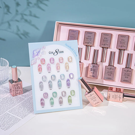 Cre8tion (HEMA/TPO-Free) Cat Eye Gel Polish - Seashell Glow Collection (12pcs)