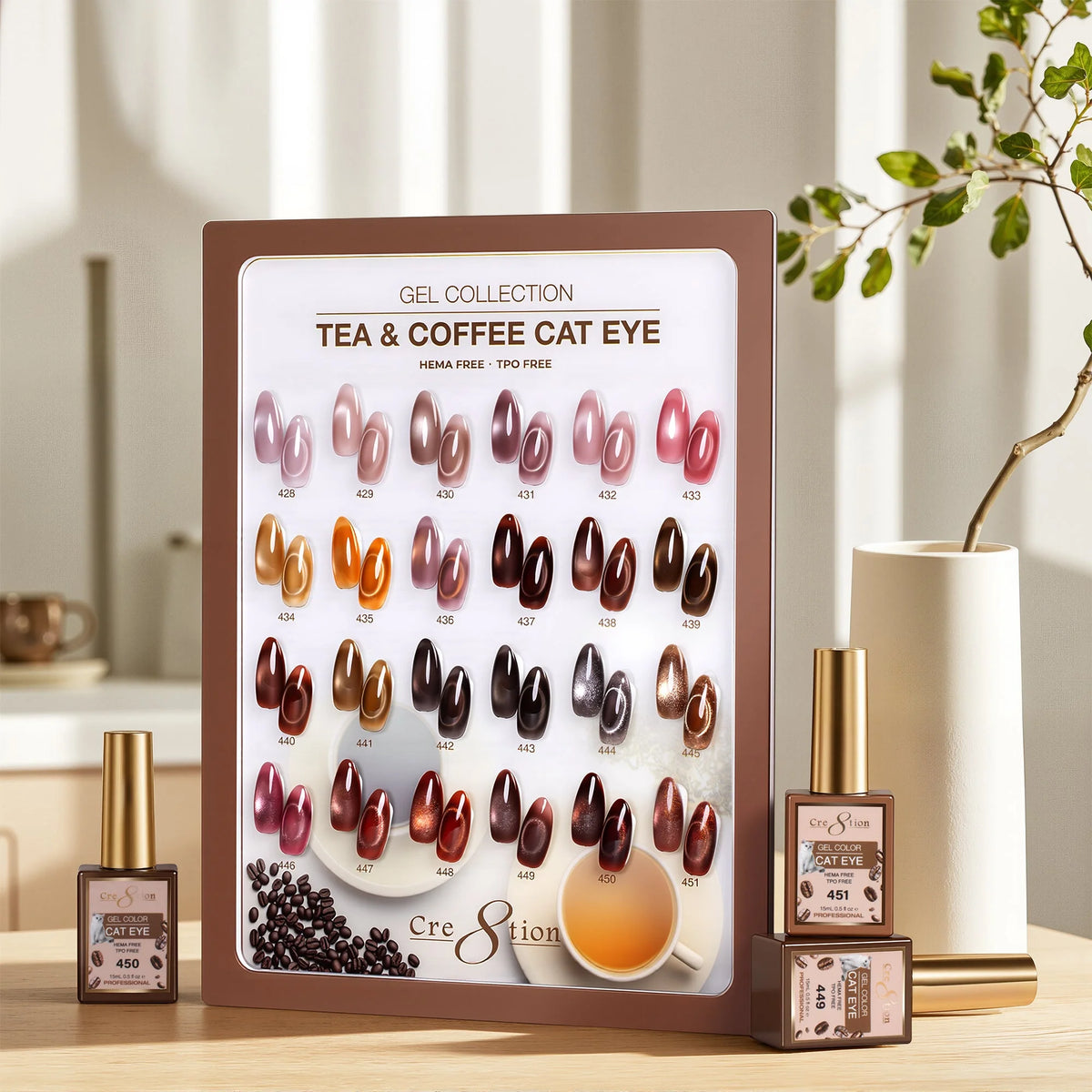 Cre8tion (HEMA/TPO-Free) Cat Eye Gel Polish - Tea & Coffee Collection (24pcs)