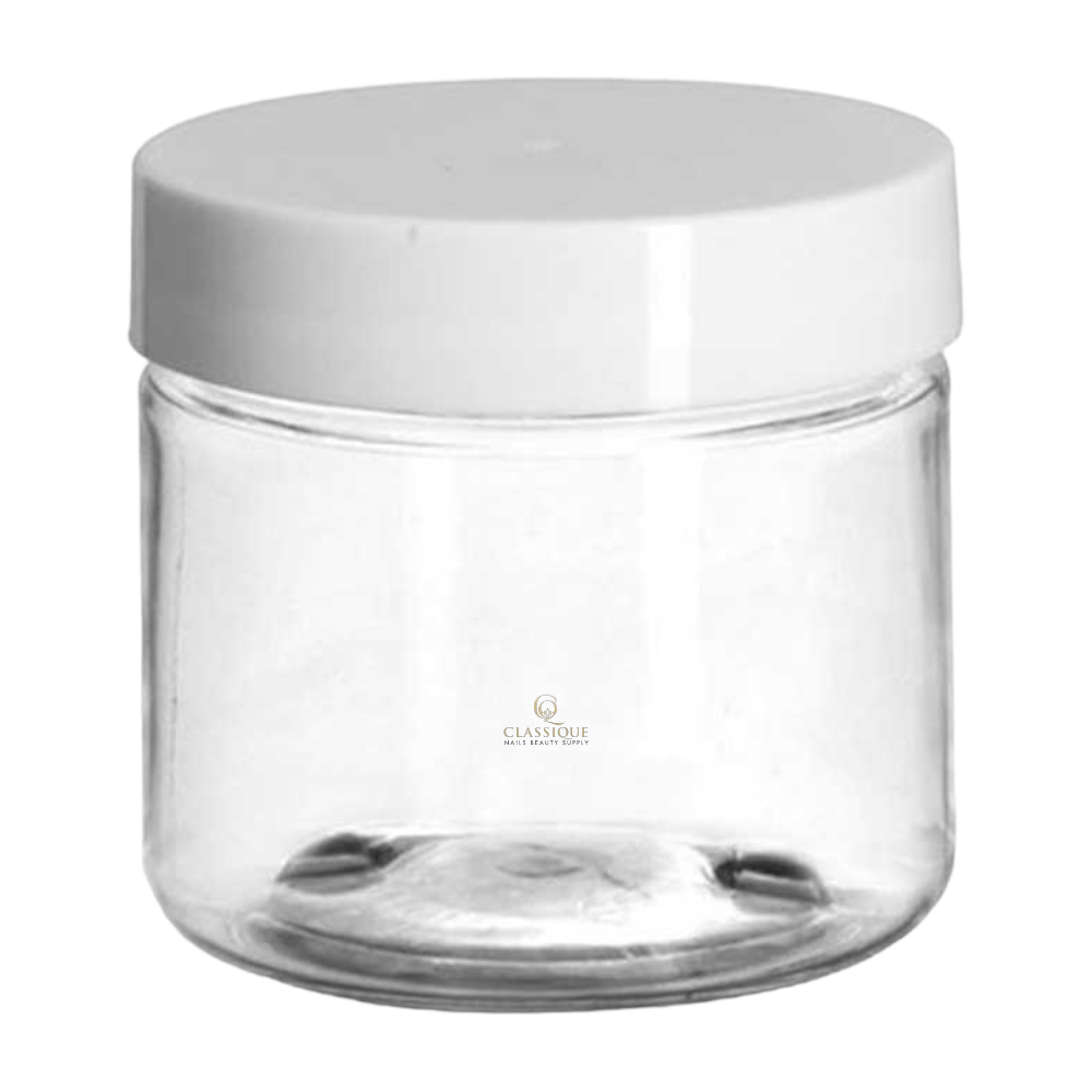 Empty Glass Jar with White Lid 2oz - Classique Nails Beauty Supply