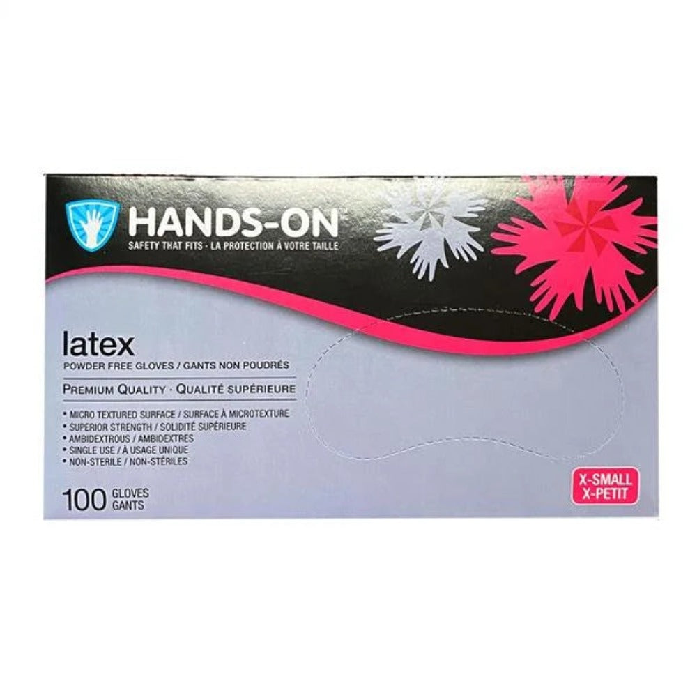 Hands On Latex Gloves - X-Small (Box of 100) Classique Nails Beauty Supply Inc.
