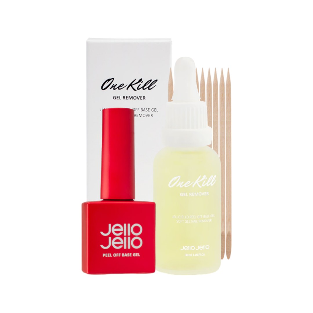 Jello Jello Peel Off Gel Base Coat 10Ml + One Kill Gel Polish Remover 30Ml Set (New)
