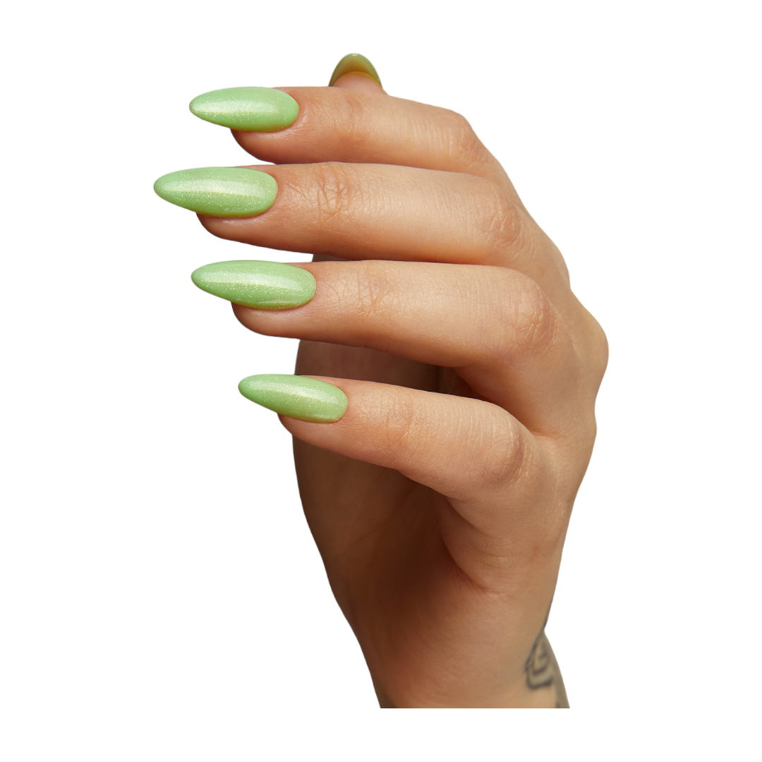 The Gel Bottle - Key Lime Pie 725 | Mint Green Holographic Gel Nail Polish, nude nails with sparkle
