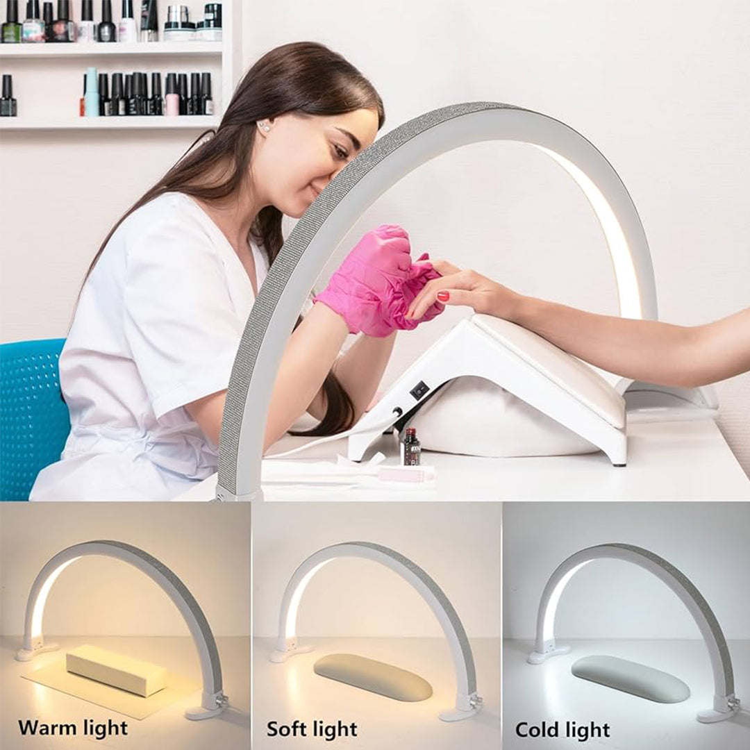 LED Half Moon Light, Adjust Brightness 3 Color Temperature 3000K‑6500K Half Moon Desk Lamp for Nail Salons or Spa
