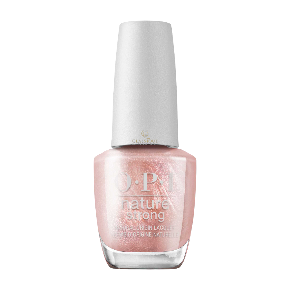 OPI Nature Strong - Intentions Are Rose Gold, white and gold nails short
