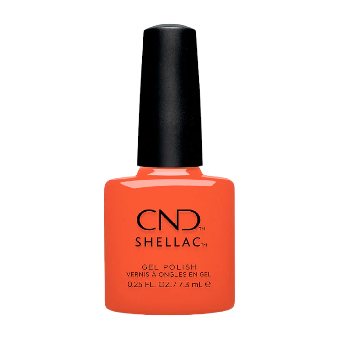 CND Shellac Gel Nail Polish 0.25oz - Ig-Night-Ed, A sheer red-orange that lights up the night.