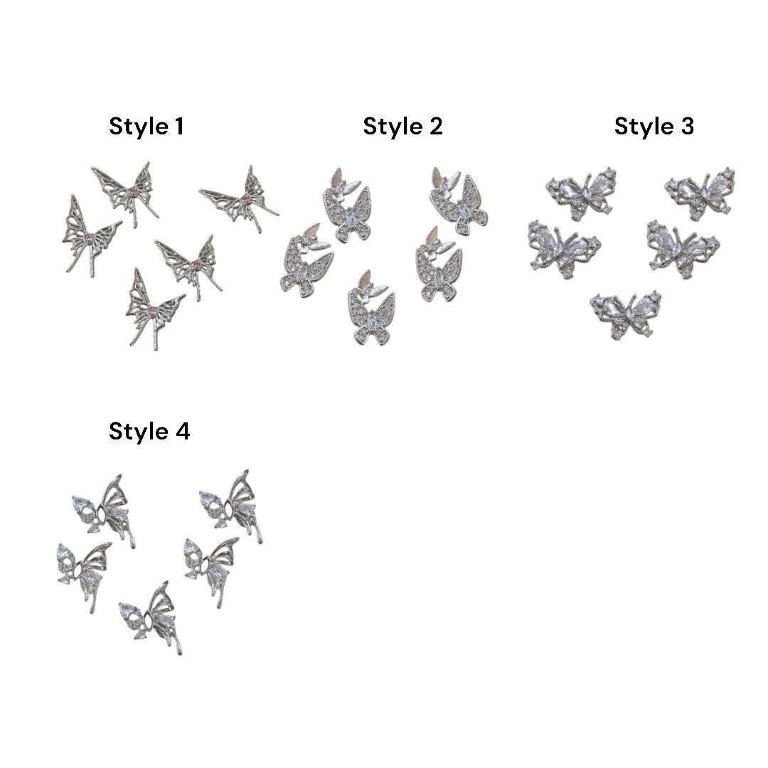 CNBS Nail Charms Silver Butterfly, rhinestone nail designs​