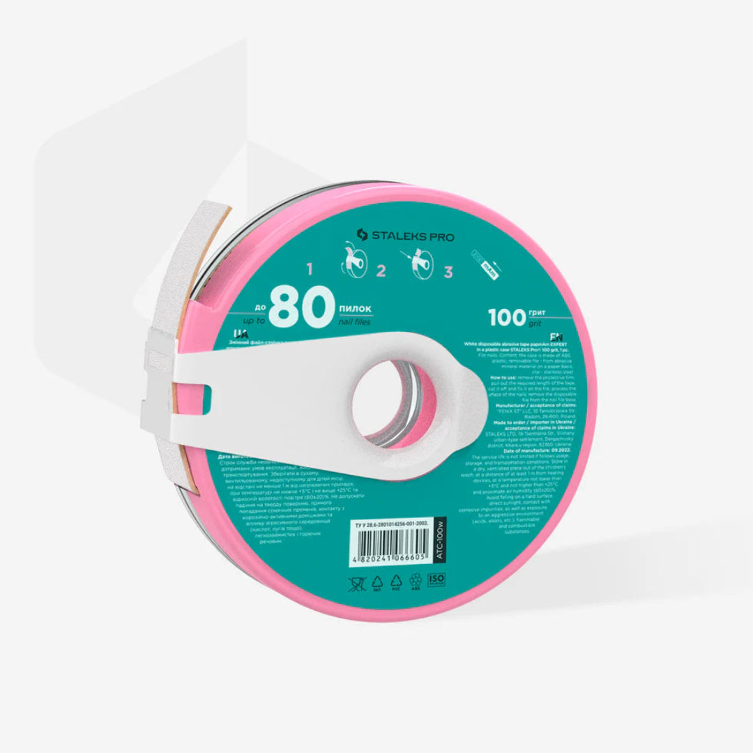 Staleks Disposable White Abrasive Tape PapmAm EXPERT 100 Grit in a Plastic Case