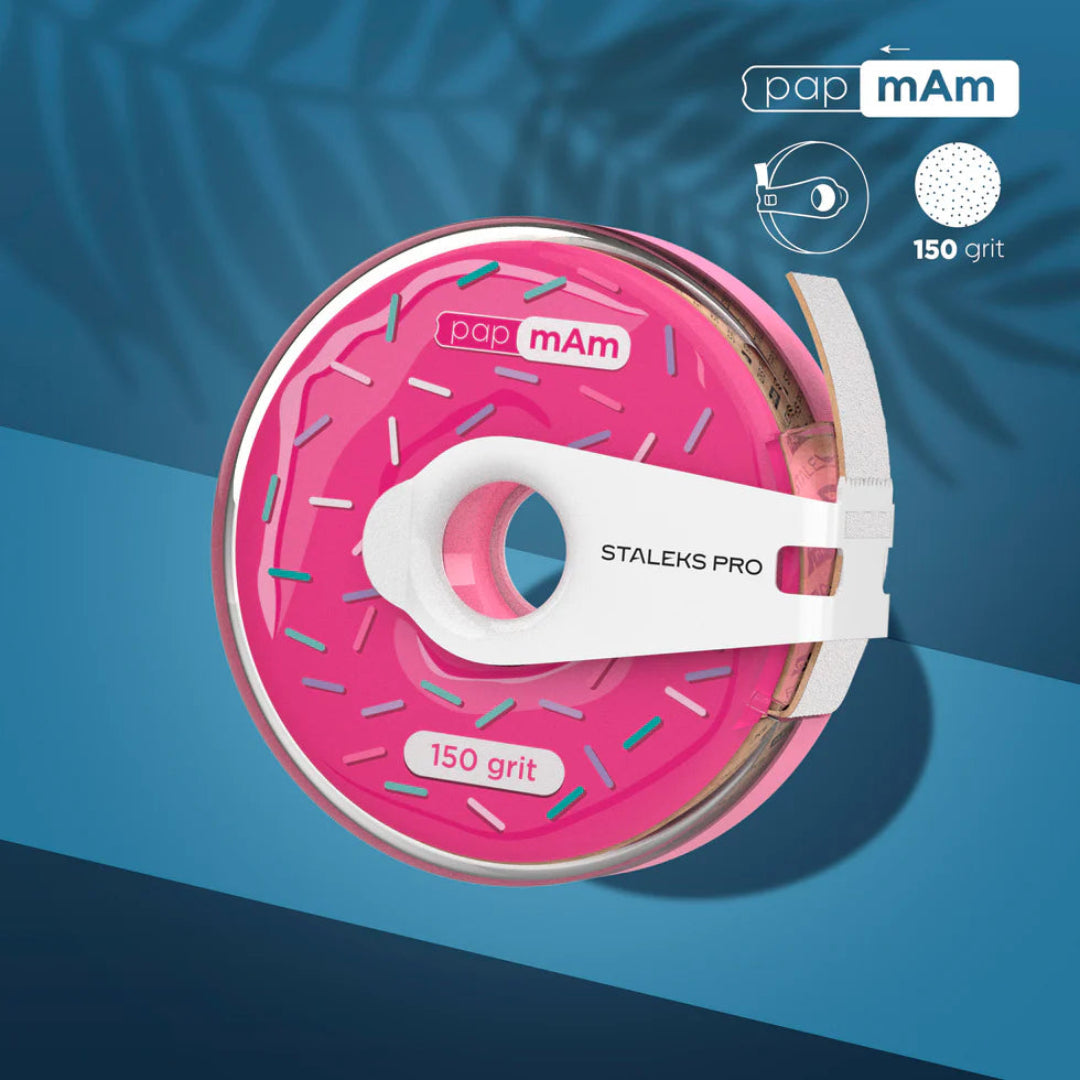 Staleks Disposable White Abrasive Tape PapmAm EXPERT 150 Grit in a Plastic Case