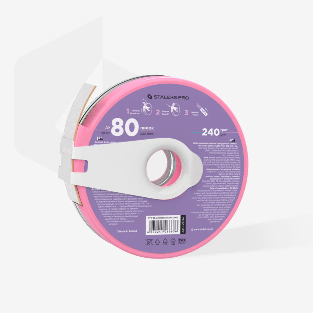Staleks Disposable White Abrasive Tape PapmAm EXPERT 240 Grit in a Plastic case