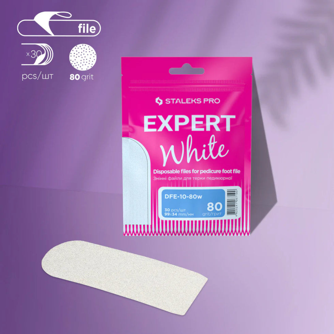 Staleks Disposable White Files for Pedicure Grater EXPERT 10 80 Grit (30pcs)