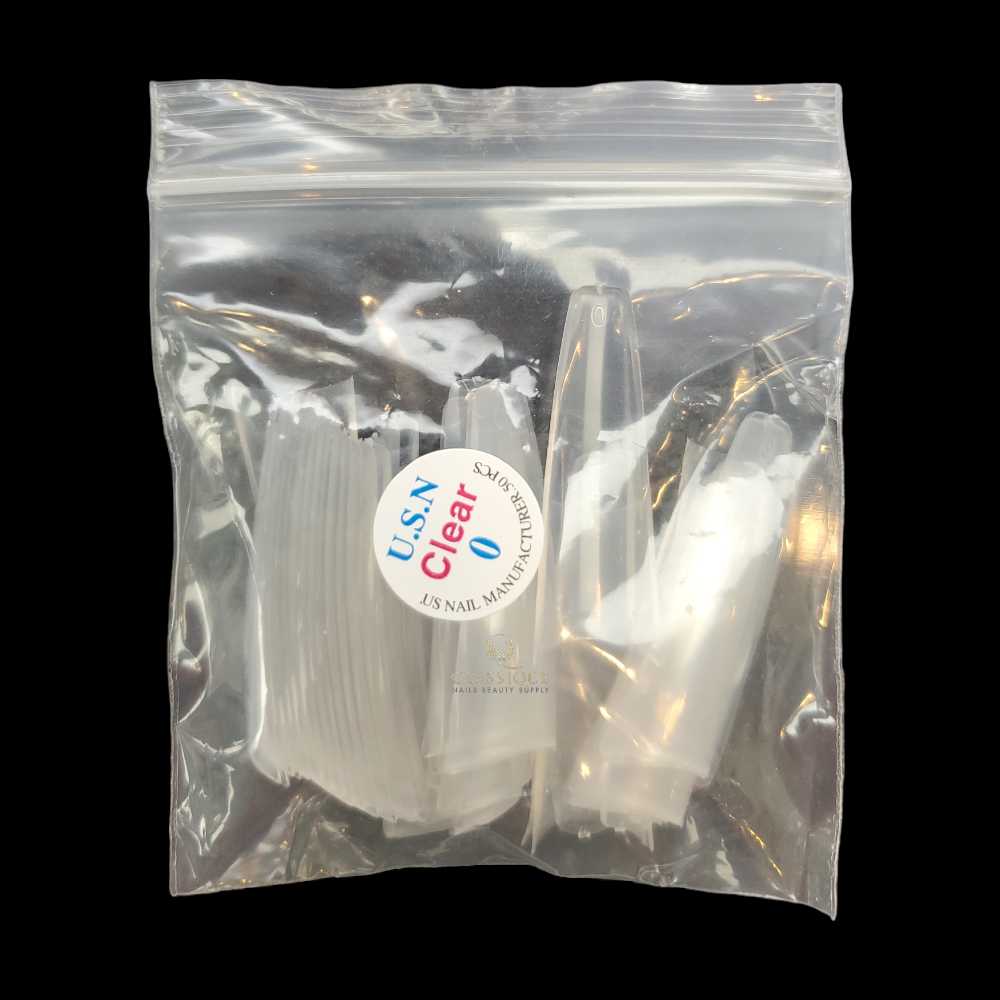 USN Nail Tips Clear Straight Coffin (Bag of 50), acrylic nail tips, nail tip shapes