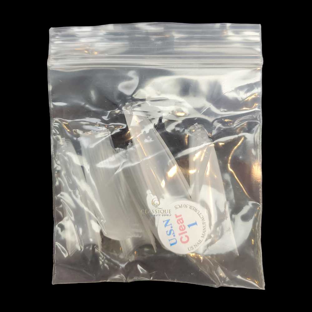 USN Nail Tips Clear Straight Coffin (Bag of 50), acrylic nail tips, nail tip shapes