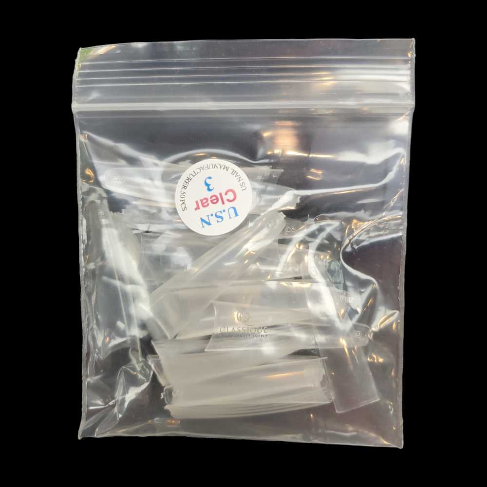 USN Nail Tips Clear Straight Coffin (Bag of 50), acrylic nail tips, nail tip shapes