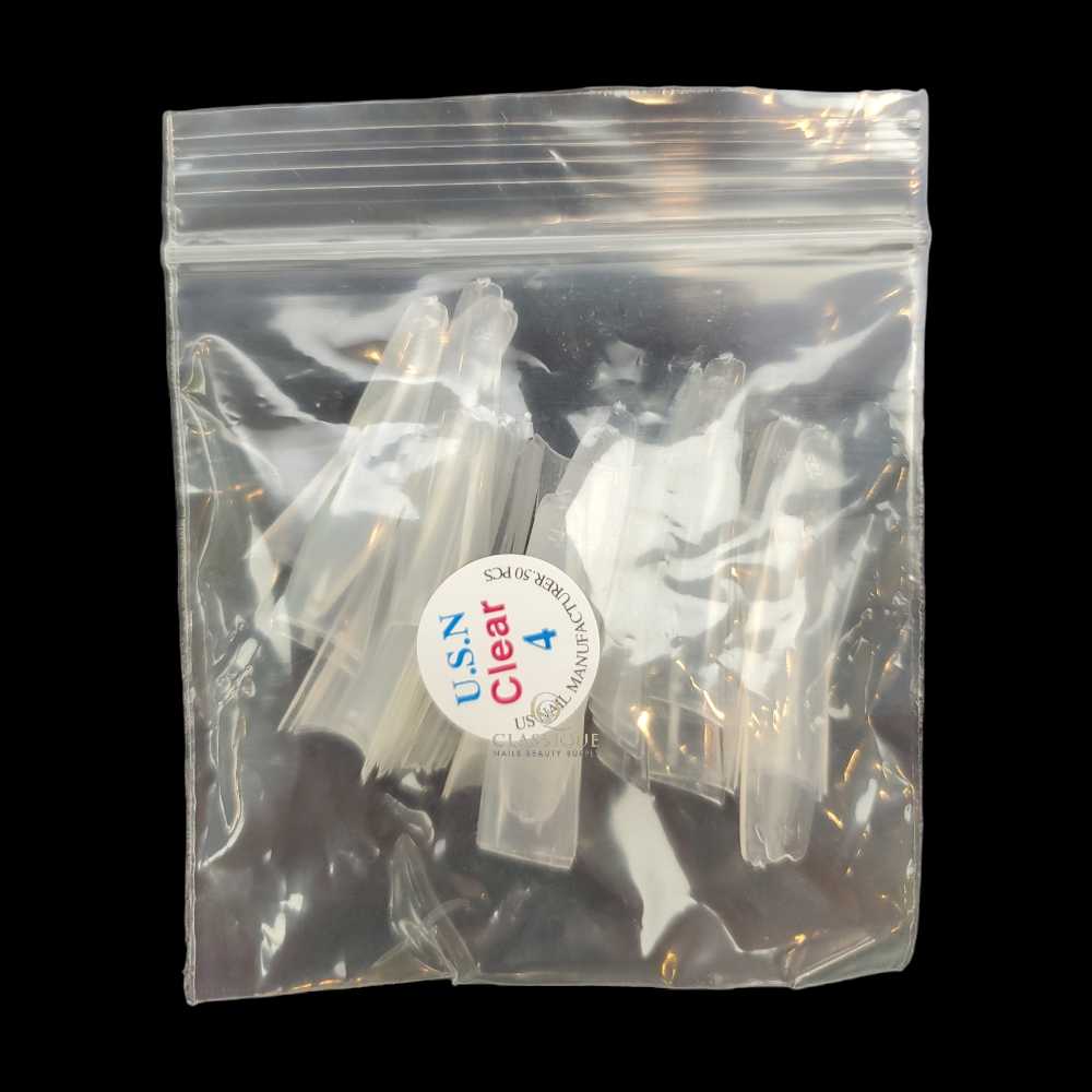 USN Nail Tips Clear Straight Coffin (Bag of 50), acrylic nail tips, nail tip shapes