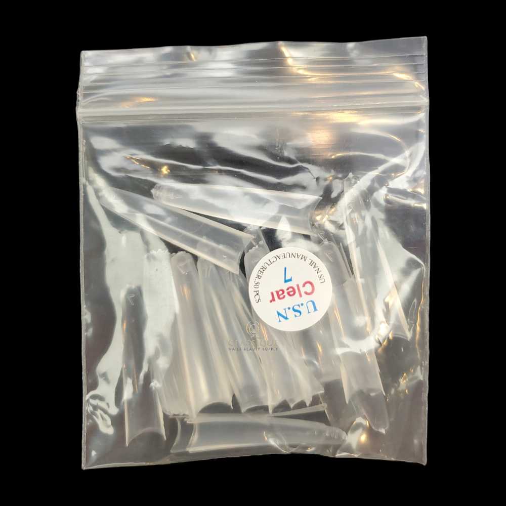 USN Nail Tips Clear Straight Coffin (Bag of 50), acrylic nail tips, nail tip shapes
