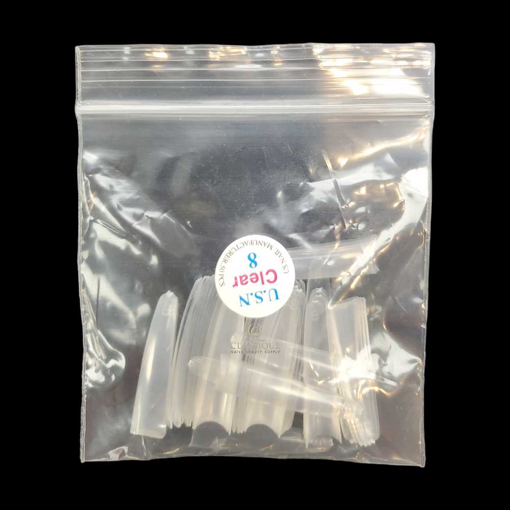 USN Nail Tips Clear Straight Coffin (Bag of 50), acrylic nail tips, nail tip shapes