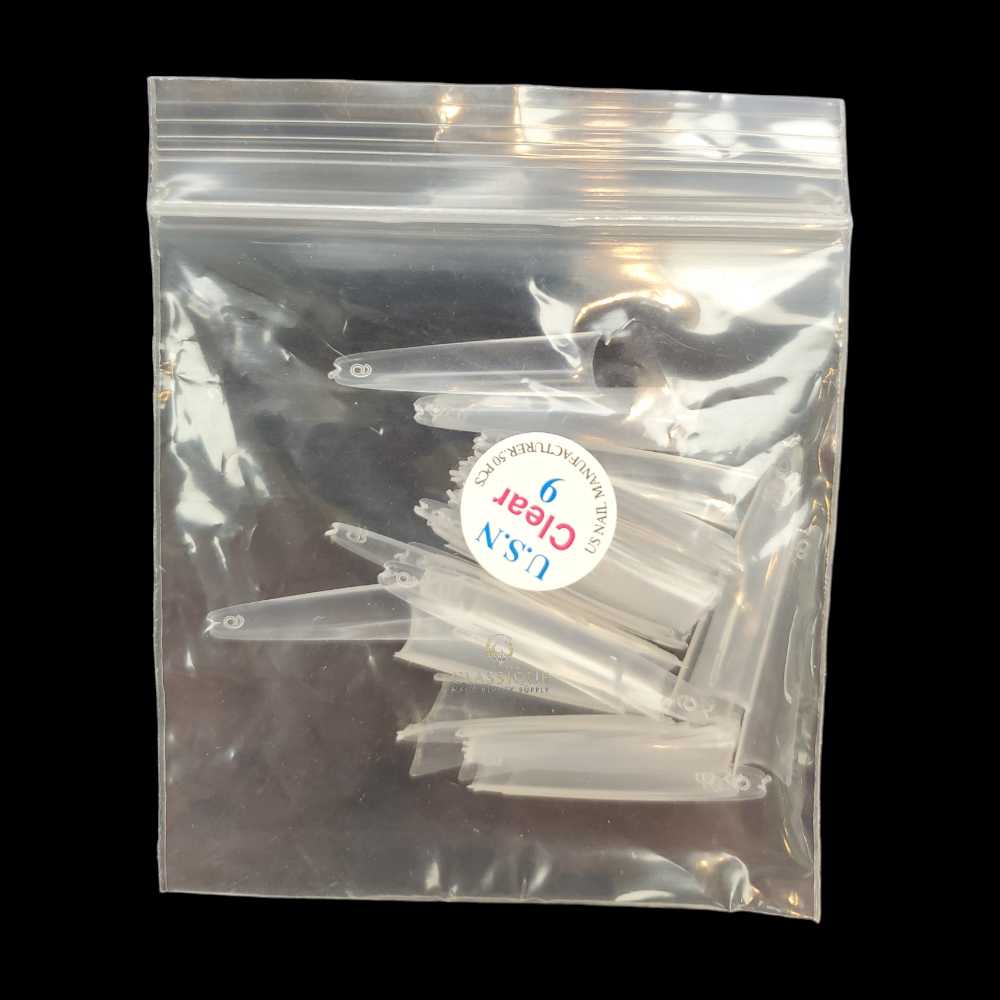 USN Nail Tips Clear Straight Coffin (Bag of 50), acrylic nail tips, nail tip shapes