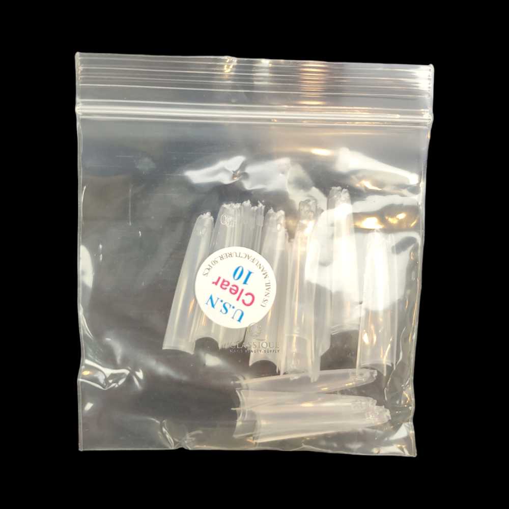 USN Nail Tips Clear Straight Coffin (Bag of 50), acrylic nail tips, nail tip shapes