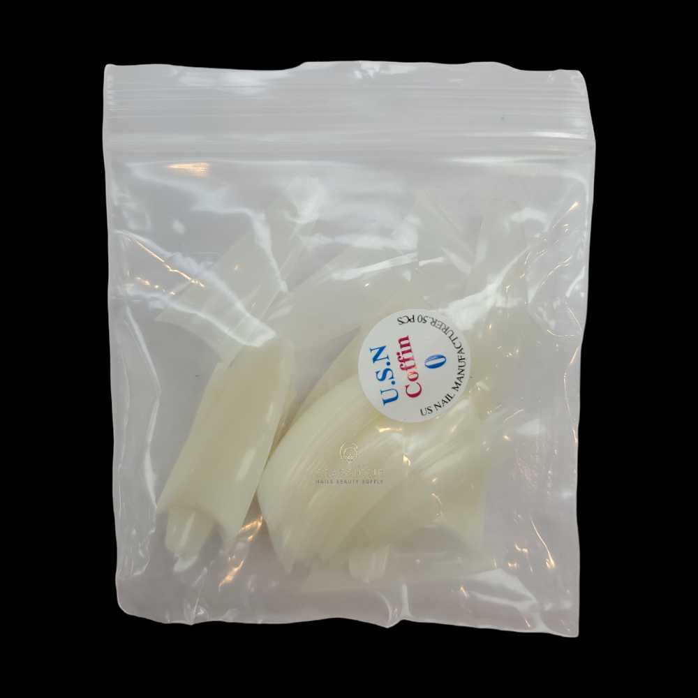 USN Nail Tips Natural Coffin (Bag of 50), acrylic nail tips, nail tip shapes