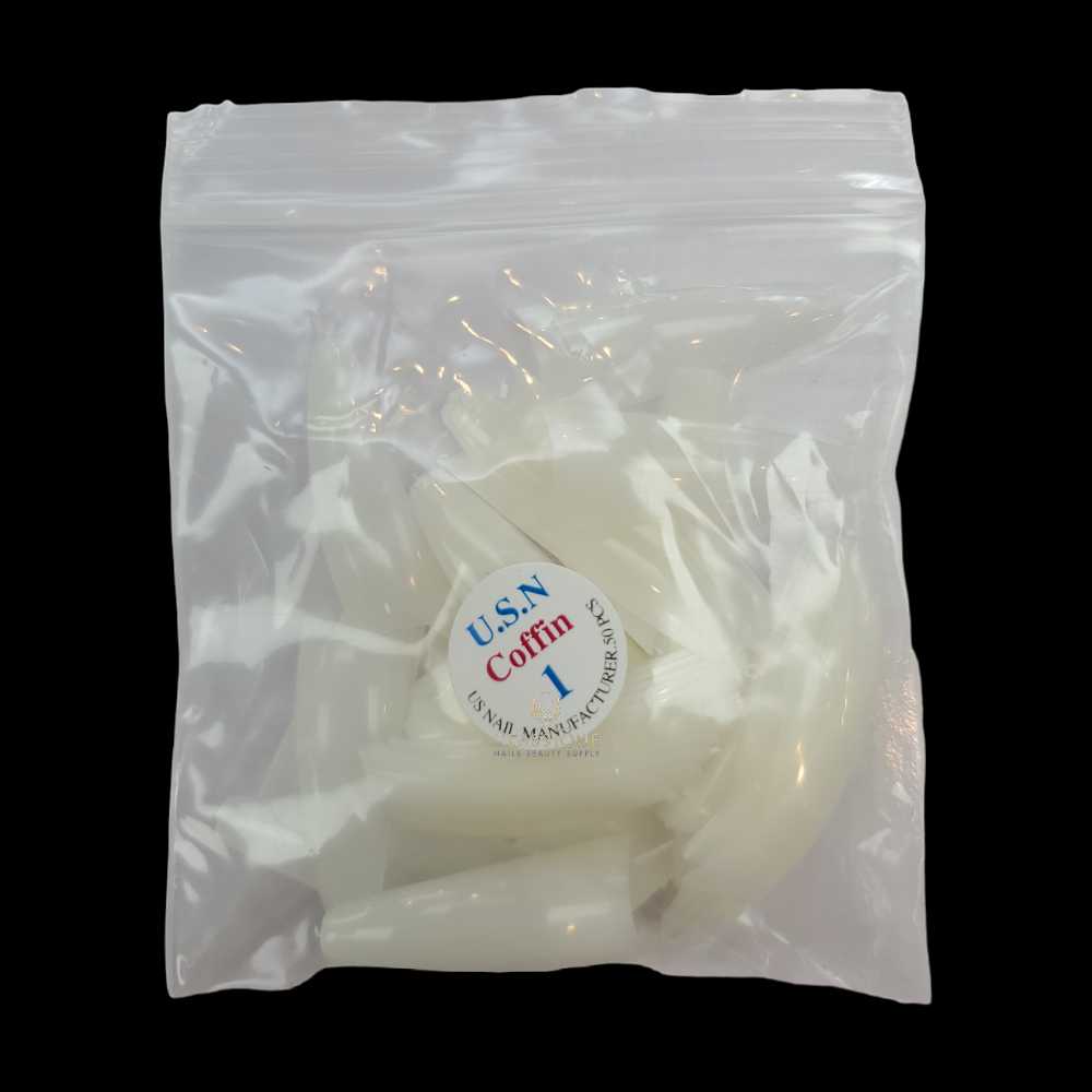 USN Nail Tips Natural Coffin (Bag of 50), acrylic nail tips, nail tip shapes