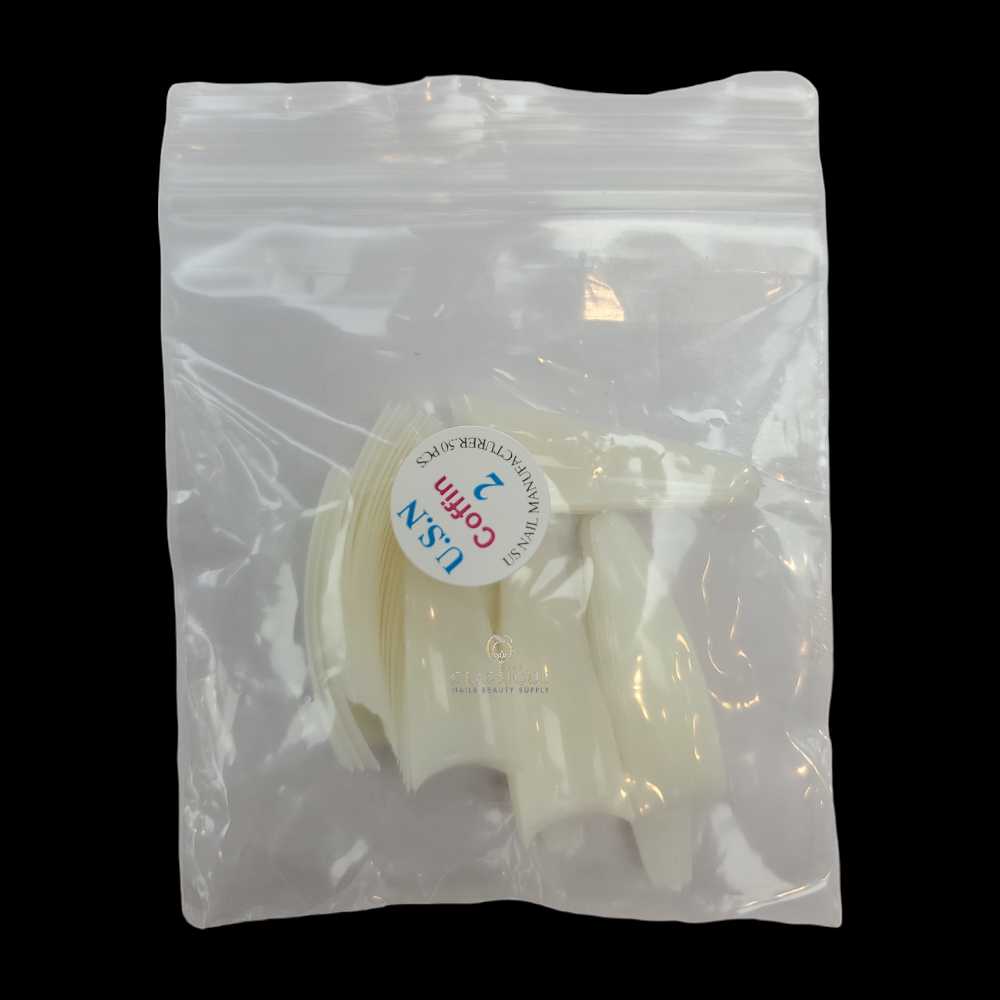 USN Nail Tips Natural Coffin (Bag of 50), acrylic nail tips, nail tip shapes