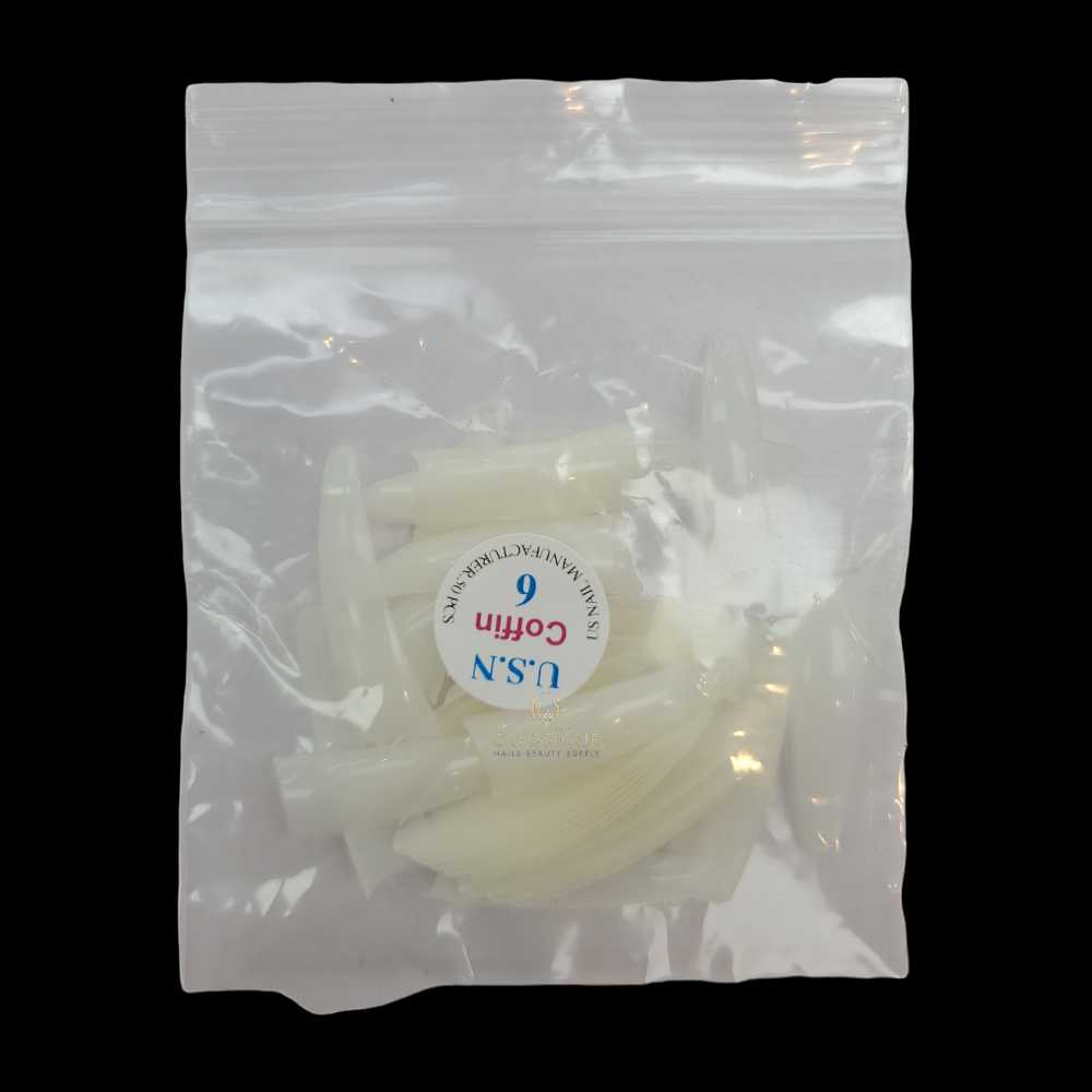 USN Nail Tips Natural Coffin (Bag of 50), acrylic nail tips, nail tip shapes