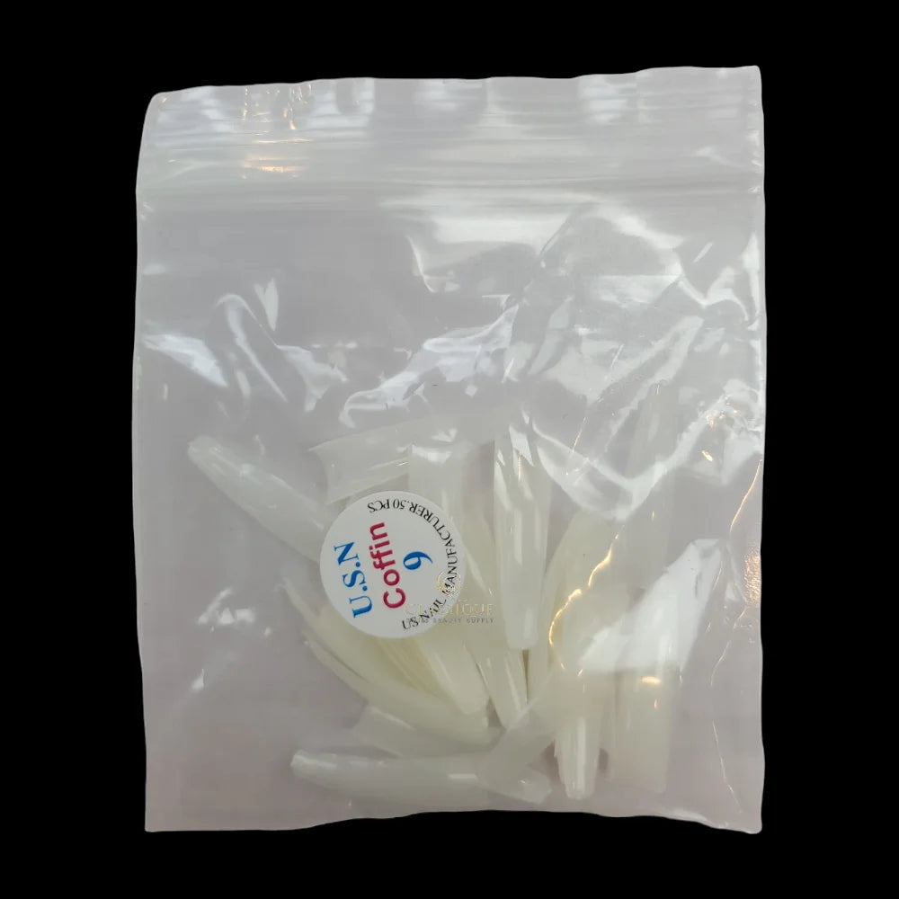USN Nail Tips Natural Coffin (Bag of 50), acrylic nail tips, nail tip shapes