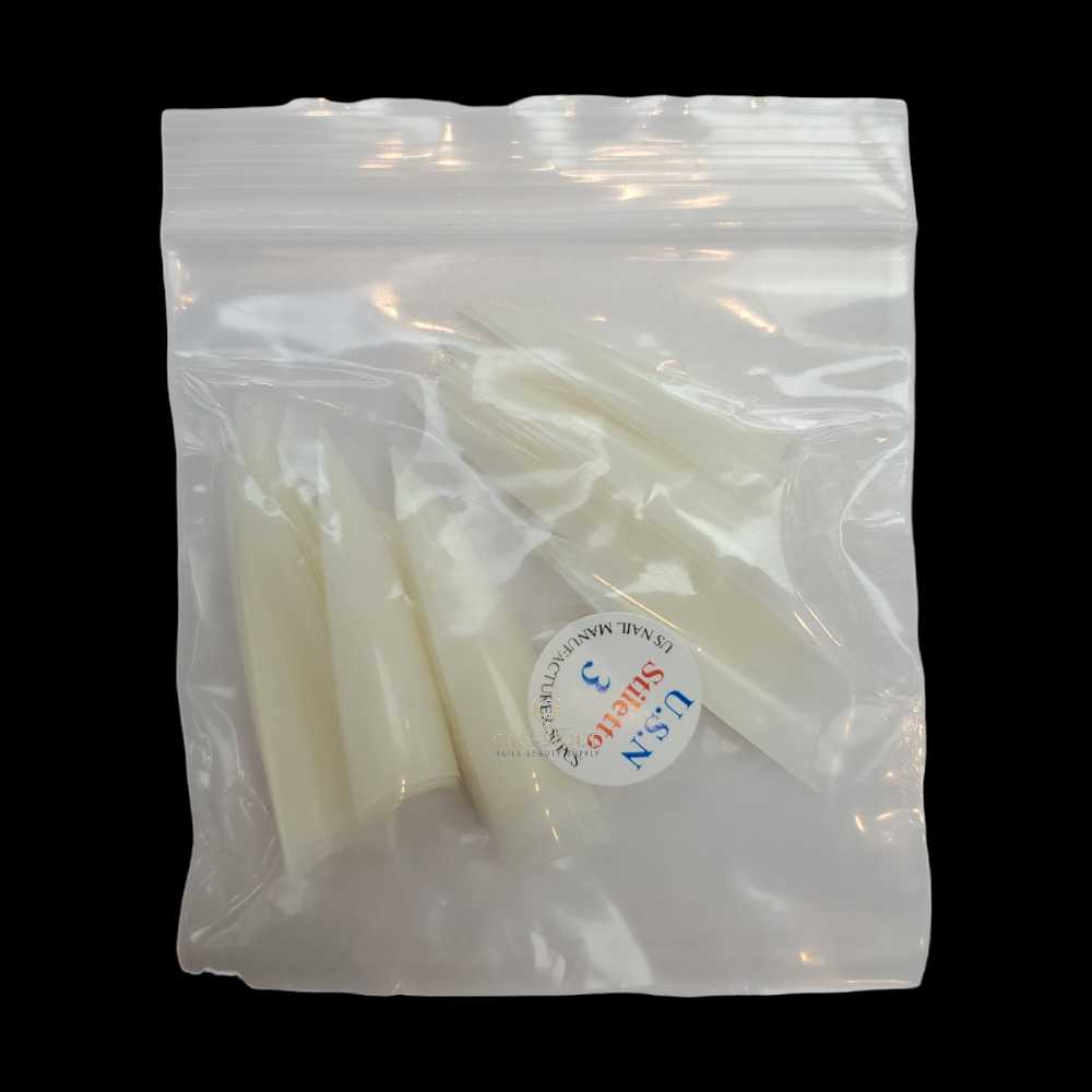 USN Nail Tips Natural Stiletto (Bag of 50), acrylic nail tips, nail tip shapes