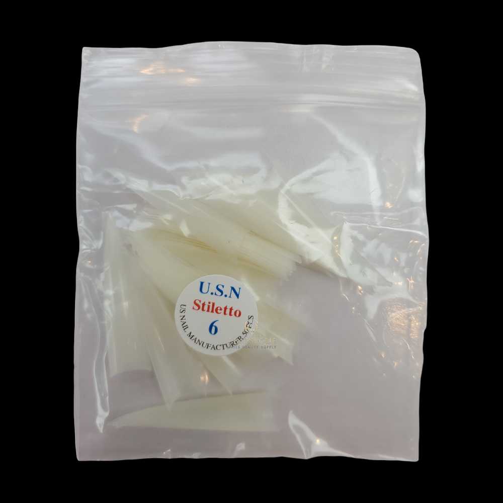 USN Nail Tips Natural Stiletto (Bag of 50), acrylic nail tips, nail tip shapes