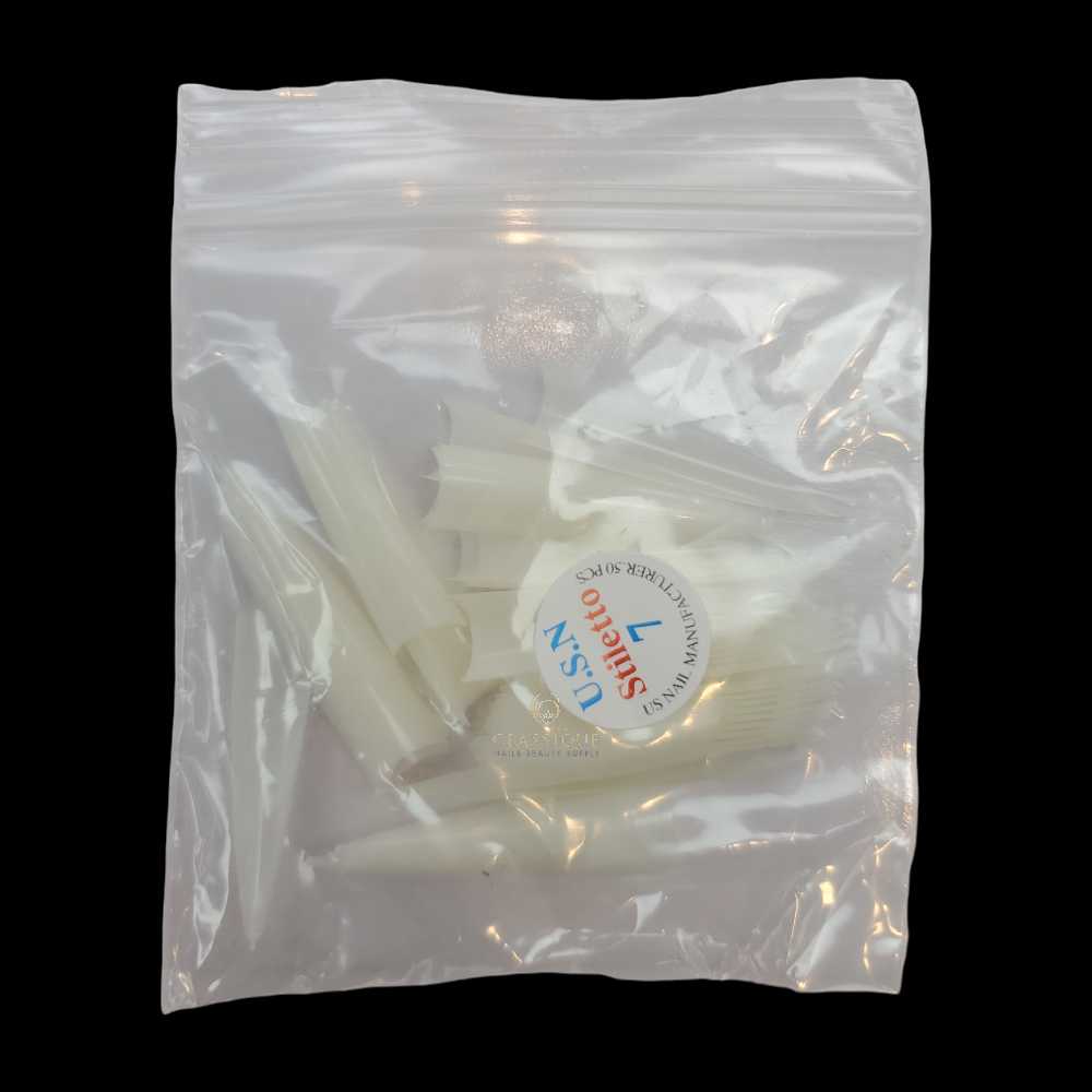 USN Nail Tips Natural Stiletto (Bag of 50), acrylic nail tips, nail tip shapes