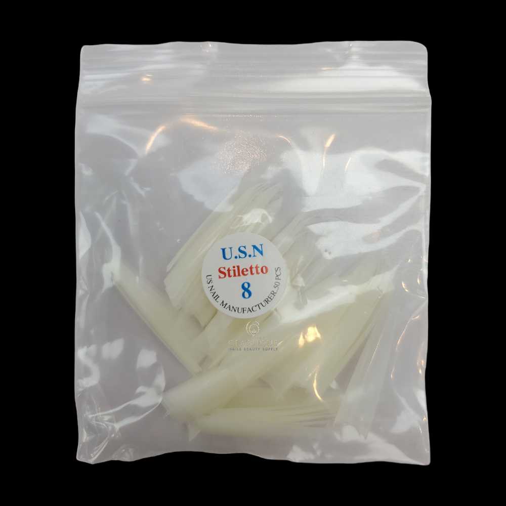 USN Nail Tips Natural Stiletto (Bag of 50), acrylic nail tips, nail tip shapes