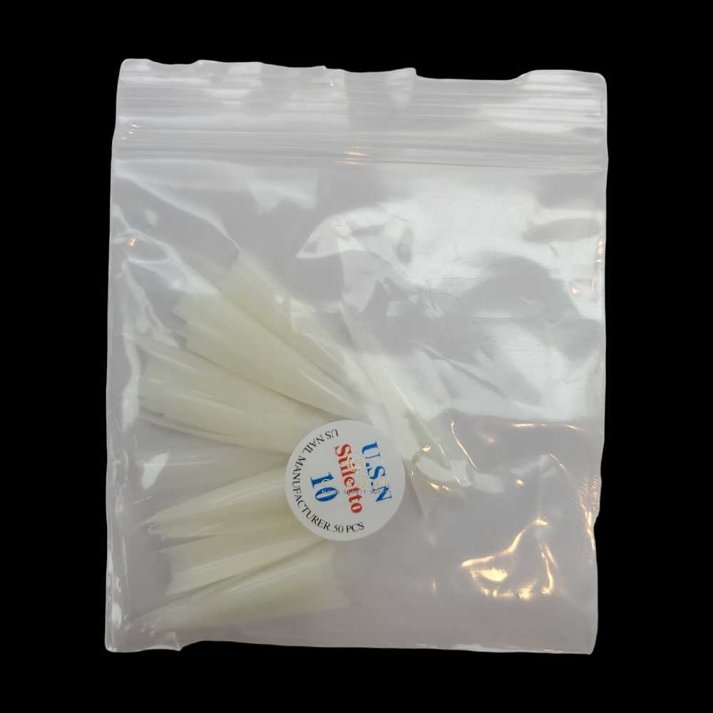 USN Nail Tips Natural Stiletto (Bag of 50), acrylic nail tips, nail tip shapes