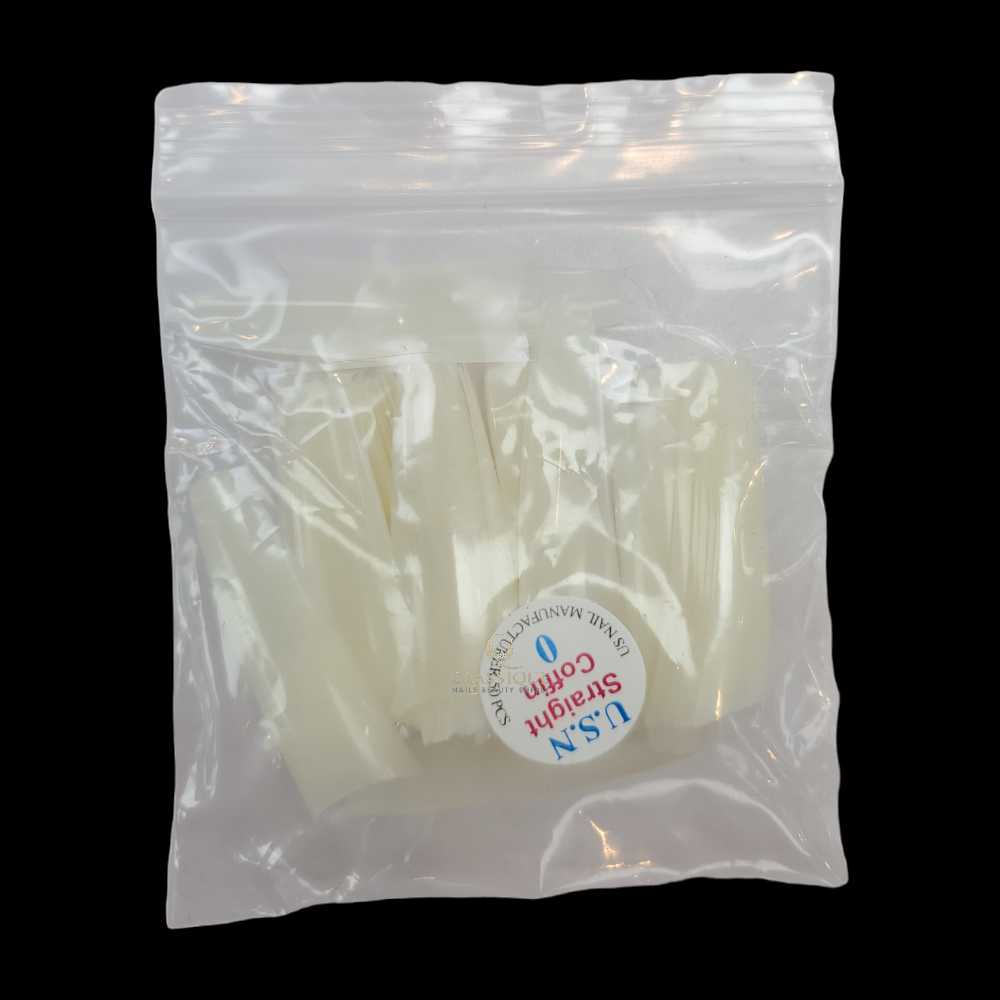 USN Nail Tips Natural Straight Coffin (Bag of 50), acrylic nail tips, nail tip shapes