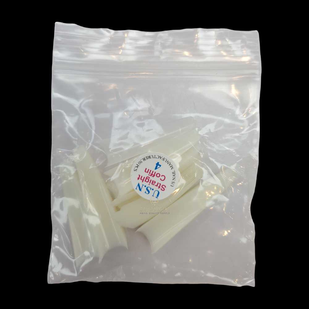 USN Nail Tips Natural Straight Coffin (Bag of 50), acrylic nail tips, nail tip shapes