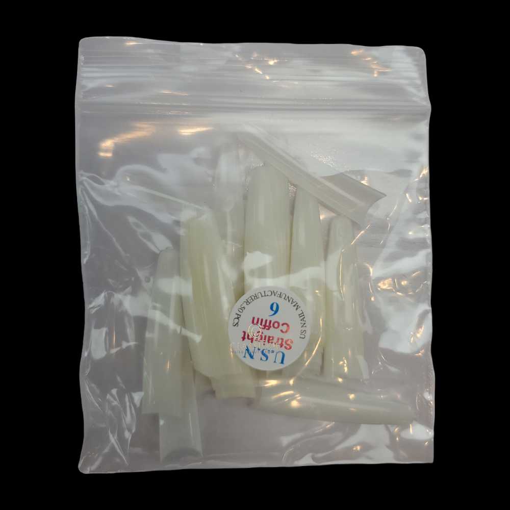 USN Nail Tips Natural Straight Coffin (Bag of 50), acrylic nail tips, nail tip shapes