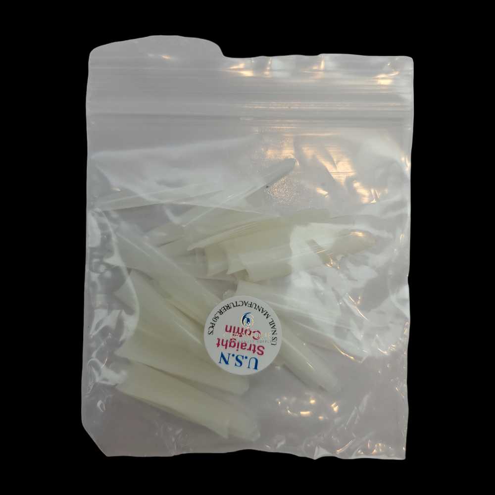 USN Nail Tips Natural Straight Coffin (Bag of 50), acrylic nail tips, nail tip shapes