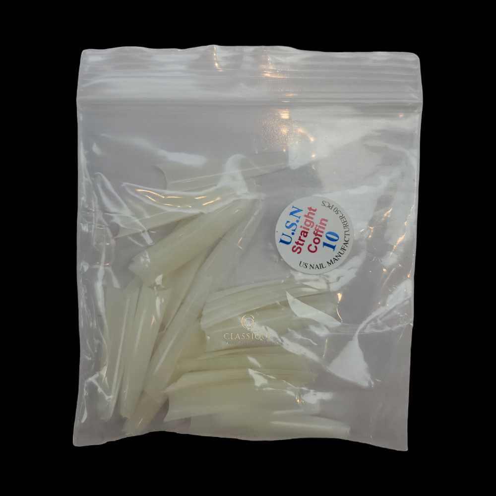 USN Nail Tips Natural Straight Coffin (Bag of 50), acrylic nail tips, nail tip shapes