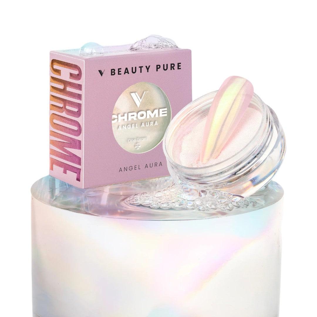 V Beauty Pure chrome nail powder Angel Aura, pink chrome nails​, pearl chrome nails, rose gold chrome nails
