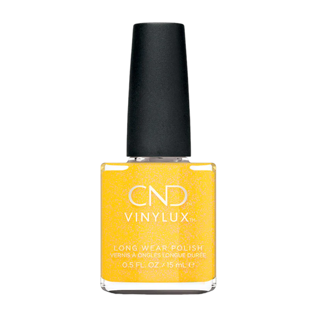 CND Vinylux Nail Polish - 472 Catching Light, A warm yellow with a shimmery afterglow. 