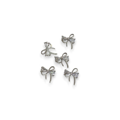 CNBS Nail Charms - Silver Bowknot w/ Crystal (5pcs)