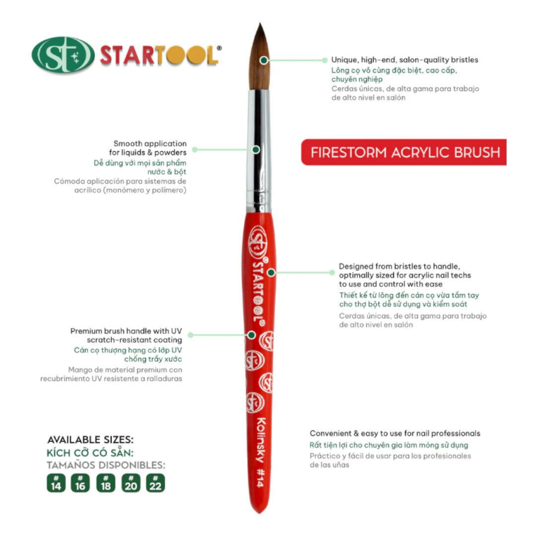 Startool Acrylic Brush - Firestorm Kolinsky Red Handle #14