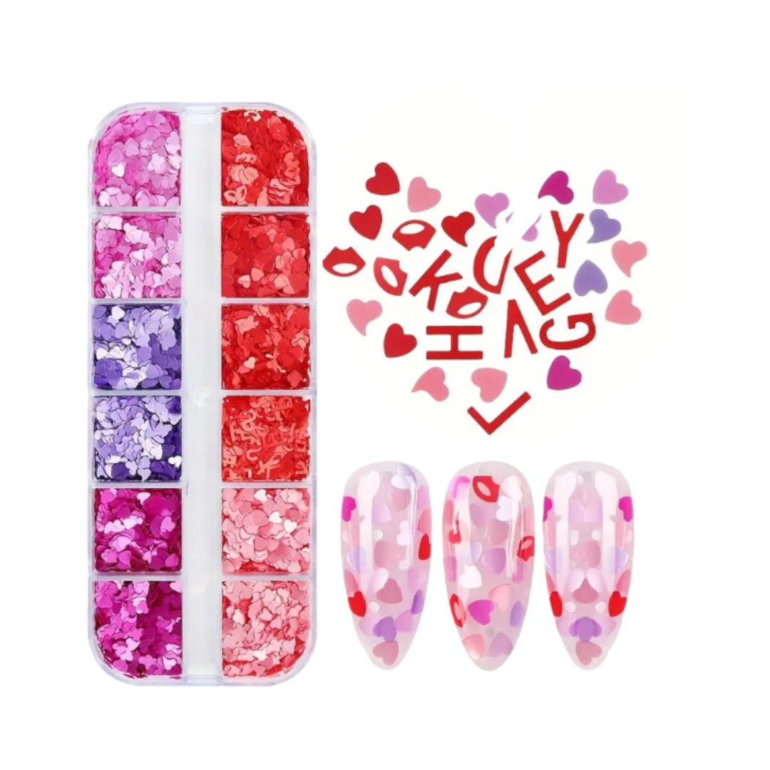 CNBS Nail Art Glitter Sequins - Mixed Heart & Flowers