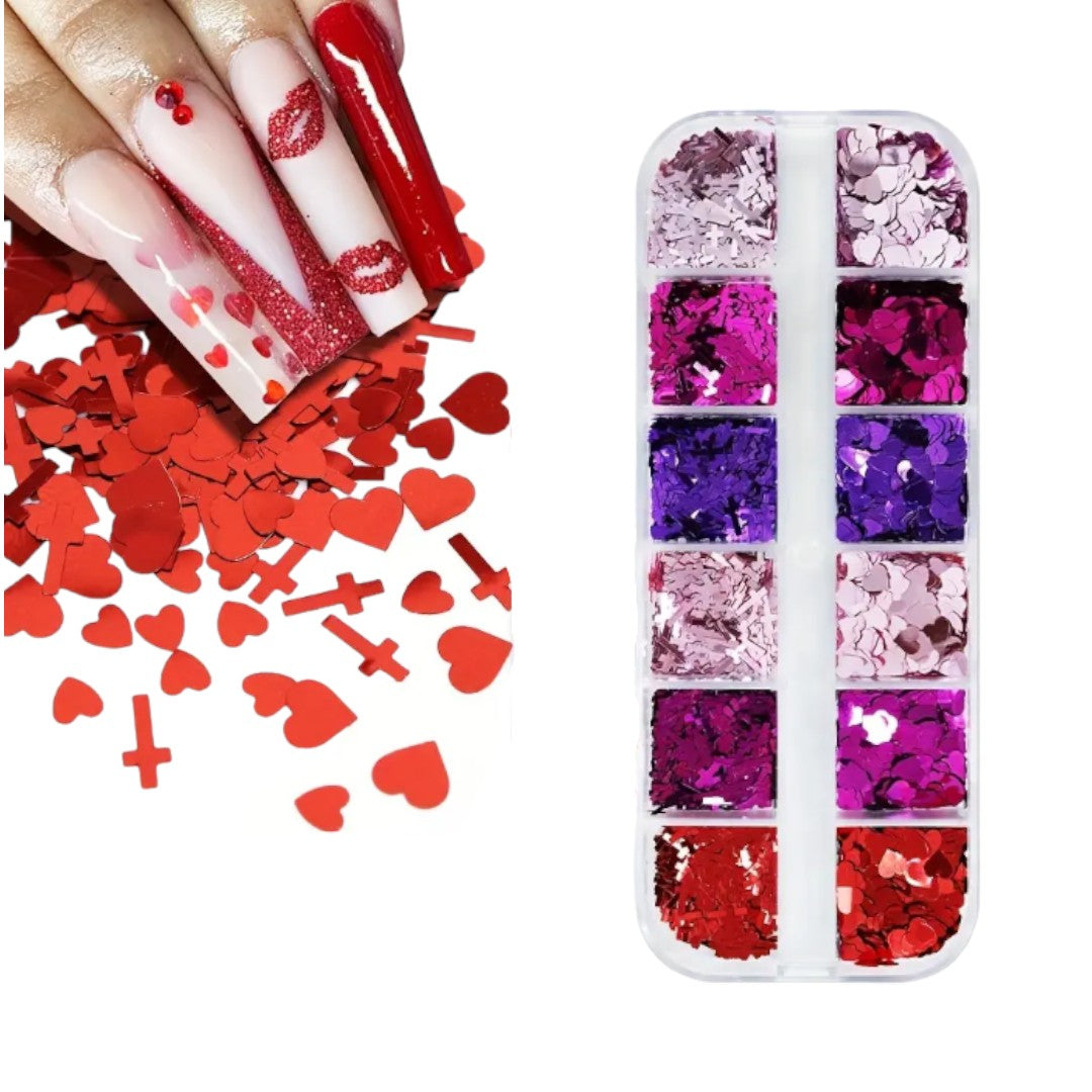 CNBS Nail Art Glitter Sequins - Mixed Heart & Flowers