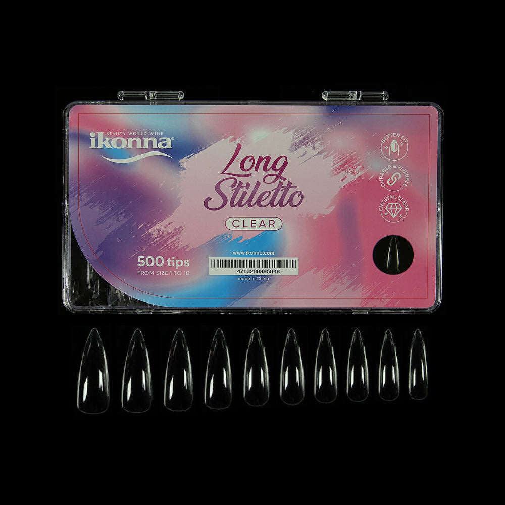 Ikonna Nail Tips Box - Clear Stiletto Long (500pcs) #NT-LSB