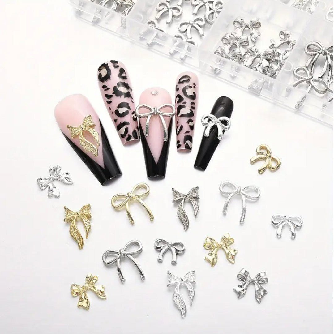 CNBS Nail Charms - Mixed Gold/Silver Alloy Bowknots (12 Grids)
